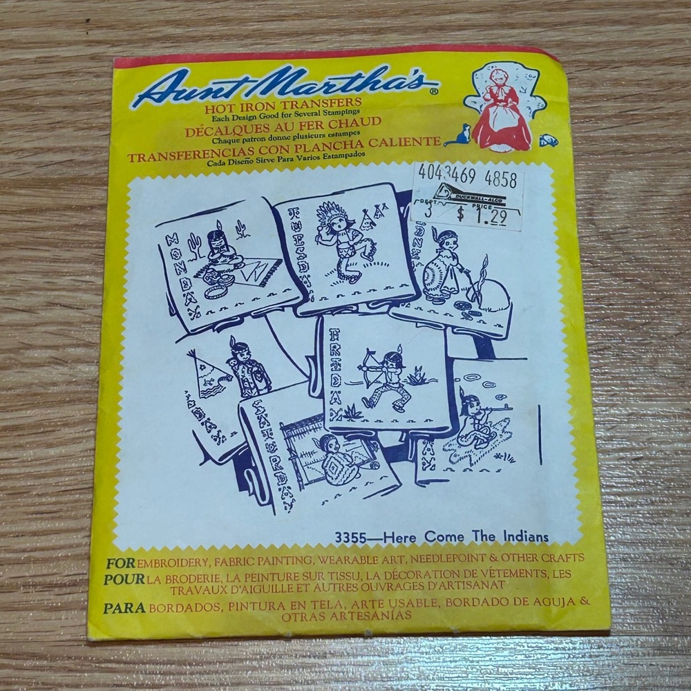Aunt Martha's Hot Iron Transfers 3355 Here Come The Indians Embroidery Patterns